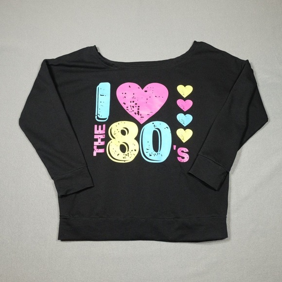 Unbranded Tops - I Love The 80s Top Womens M Black Off Shoulder Long Sleeve Cotton Blend